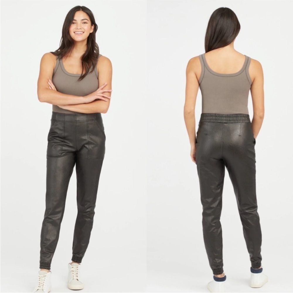 Spanx Size Small Black Leather Like Joggers 20283R Faux Leather Pants $148